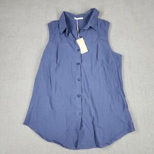 HOTOUCH Sleeveless B Shirt Women Size Medium Collared Cotton Blouse NWT